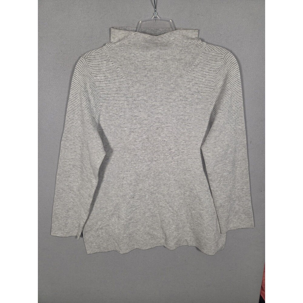 Eileen Fisher. Sweater Womens  PL Gray White Organic Cotton Cashmere Mock Neck